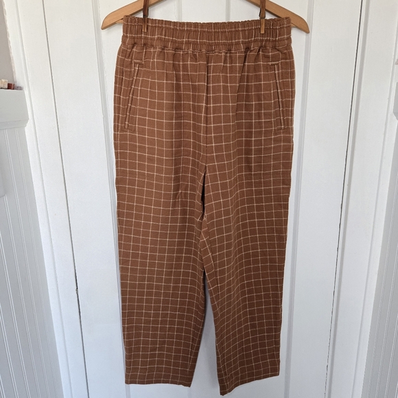 Madewell Waffleback‎ Pull-On High-Rise Tapered Pants Windowpane Brown Size S - Picture 6 of 14